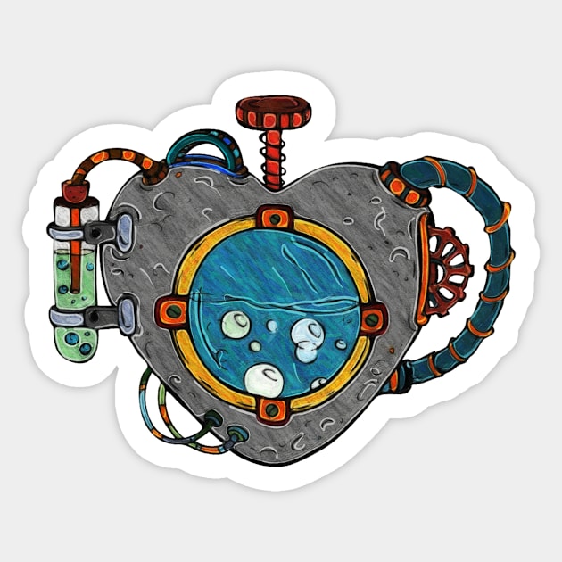 Steam Powered Heart Sticker by cannibaljp